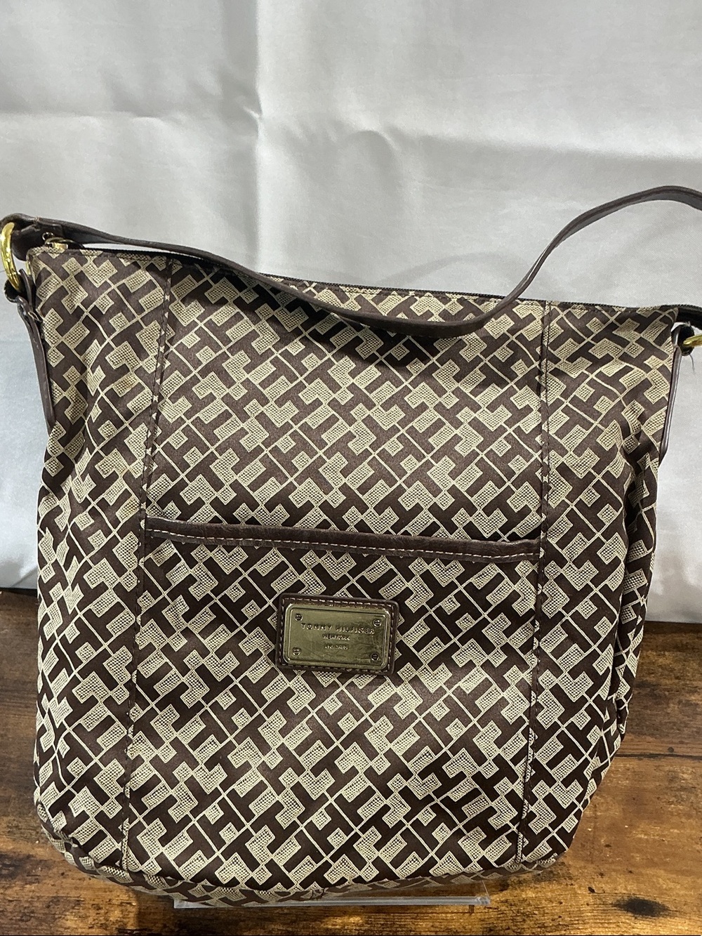 Tommy Hilfiger Brown and Cream Monogram Shoulder Bag